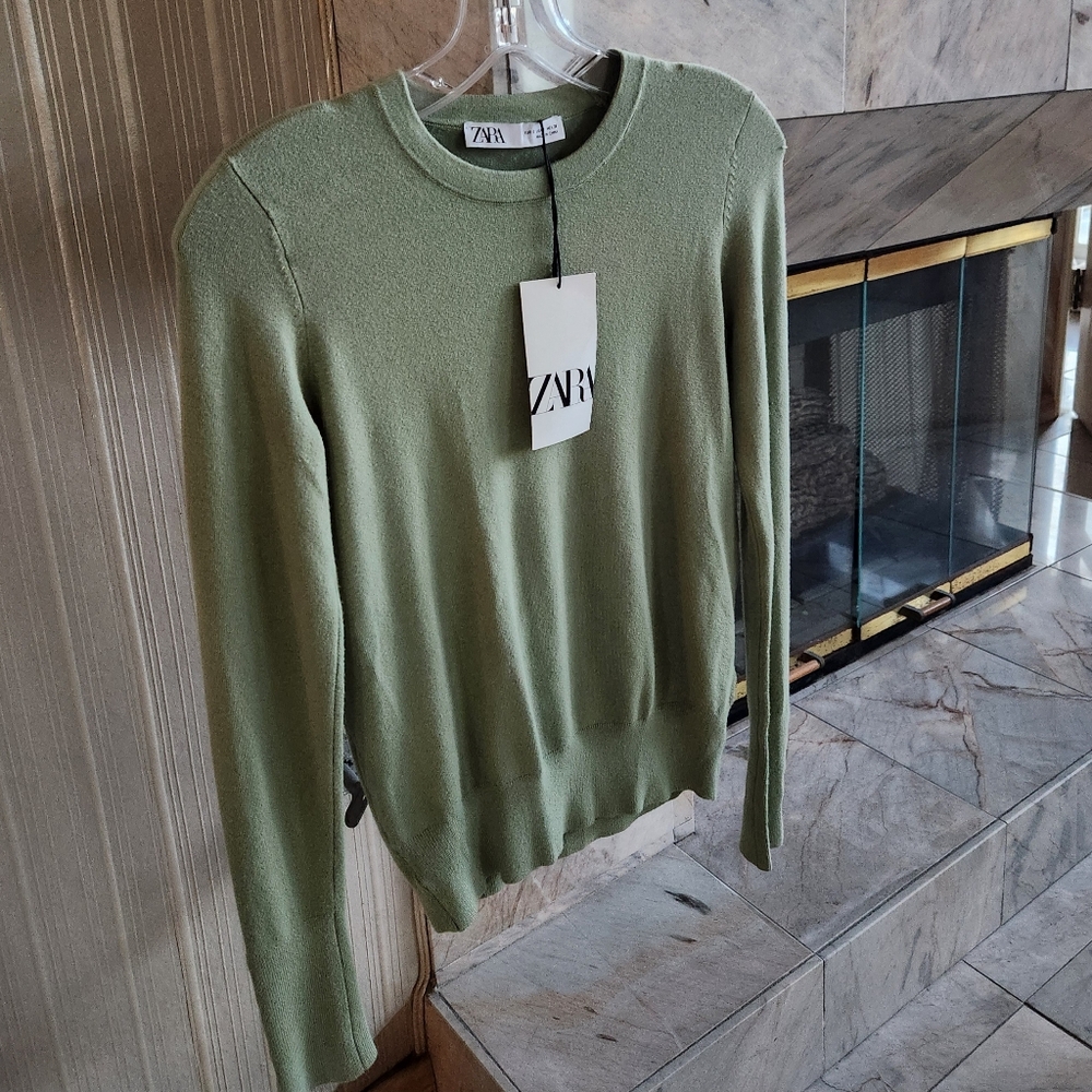 ZARA Green Knit Sweater Gold Button NWT S - Picture 5 of 5